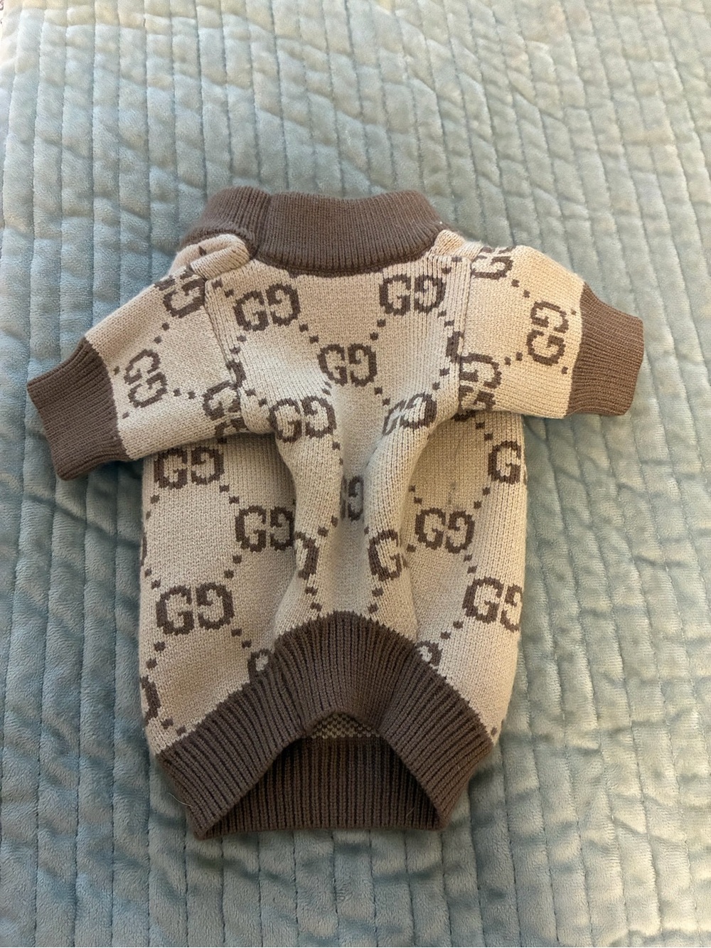 Faux Gucci Beige and Brown GG Logo Dog Sweater